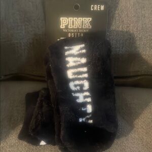 Victoria's Secret PINK Black Crew Socks with White Text
